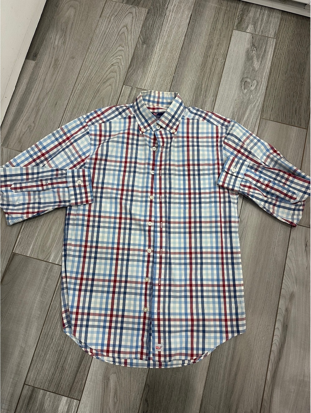 Vineyard Vines Classic Fit Murray Shirt in Blue and Red Plaid, Size Small